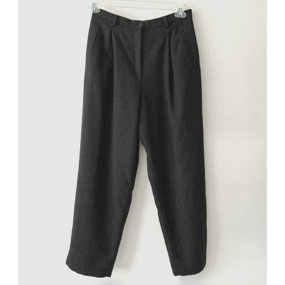 VTG Ann Taylor Loft 100% Wool Pants Dark Gray Size 12P Pleated Made In USA 90s